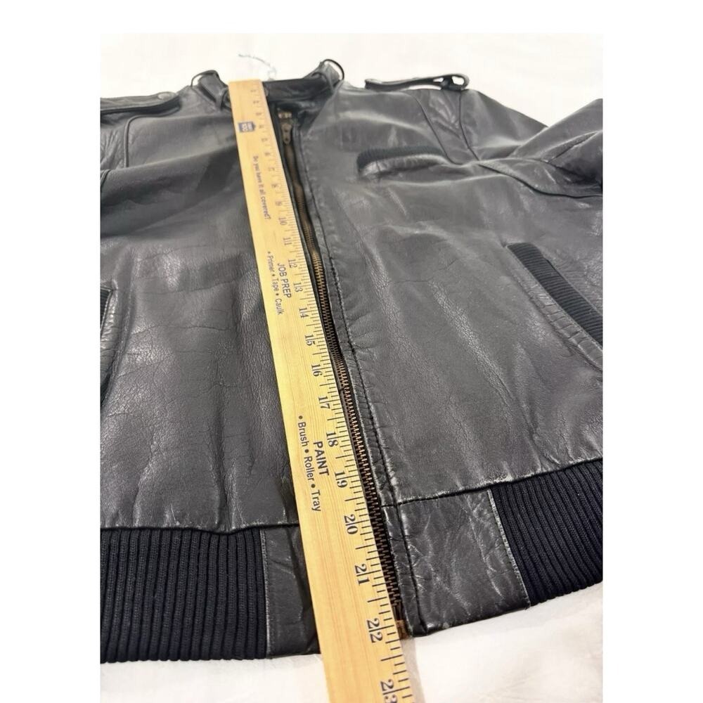 Cooper Collection Bomber Cafe Racer Biker Leather Black Jacket Size Men's 44 - Picture 15 of 16
